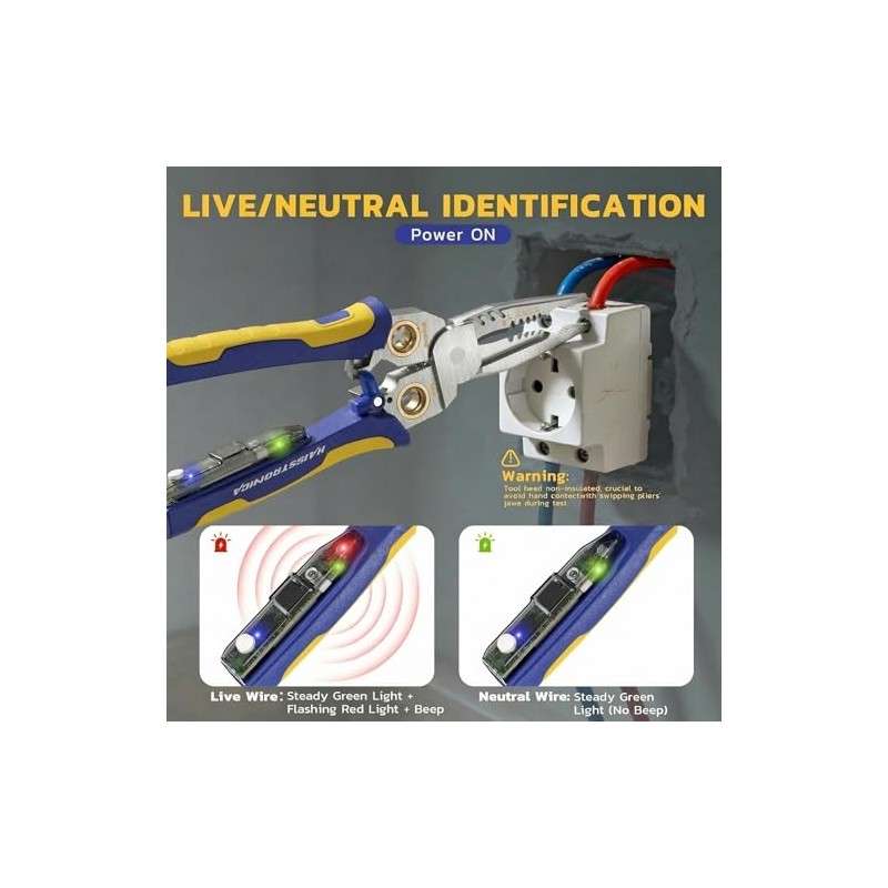 haisstronica 9-in-1 Rechargeable Wire Stripper with NCV Voltage Tester, 10-18