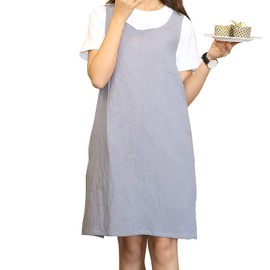 YushengTai Japanese Style Aprons, Minimalist Cotton Linen Aprons with Pockets, Aprons with X-shaped Dummies, Ideal for Cooking and Barbecuing, Gardening, Relaxing and More, lightgrey