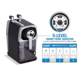 CARL Pencil Sharpener, CC-2000, Custom, Red, 5-Point Selector. Manual, Quiet for Office and Home Desks, School Classroom