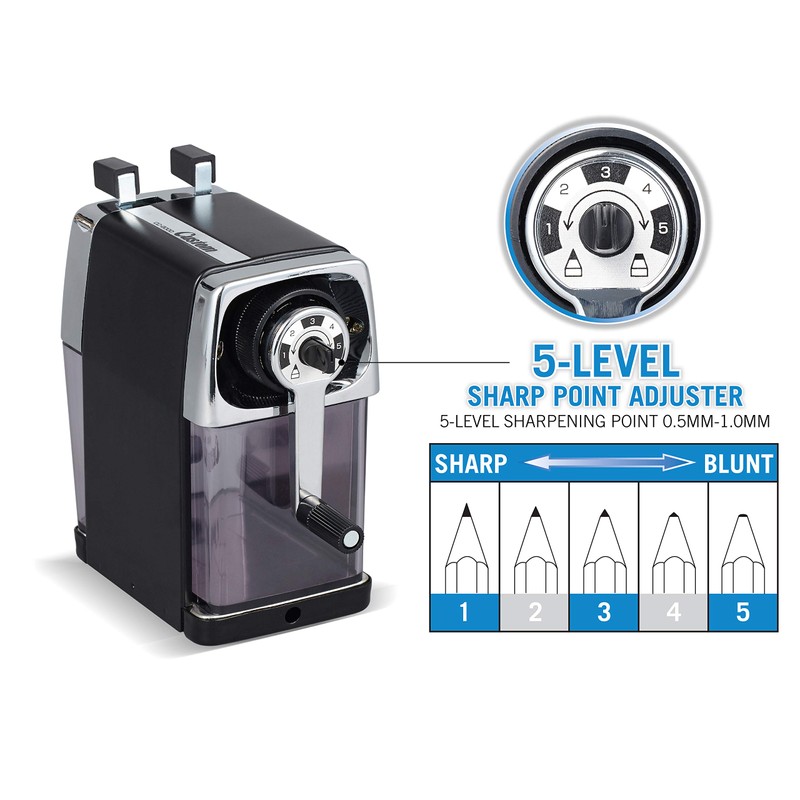 CARL Pencil Sharpener, CC-2000, Custom, Red, 5-Point Selector. Manual, Quiet