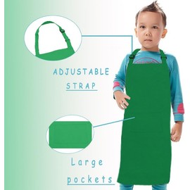 H.BETTER Kid Apron Adjustable Strap with 2 Pockets Painting Cooking Craft Backing Unisex Age 5-12(Green)