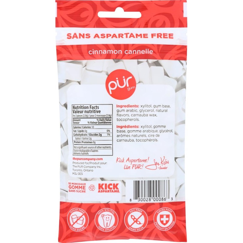 Pur Gum Cinnamon Gum, 80 Gram - 57 pieces per