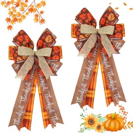 Montekin Large Fall Wreath Bows 20x11 Inch, 2 Pack Maple Burlap Wired Thanksgiving Bows for Wreath, Decorative Harvest Ornaments for Front Door Autumn Indoor Outdoor Party Decorations (Buffalo Plaid)