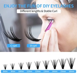 Individual Eyelashes, DIY Cluster Eyelashes, 0.07 C Curl, Individual Eyelash Extensions, Volume Eyelash Clusters at Home, GEMERRY Eyelashes (8-16 Mix, 40D-0.07C)
