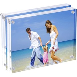 2 Pack Acrylic Photo Frame, 3.5x5'' Magnetic Picture Frames, Double-Sided Magnetic Picture Frame,Thickness Stand in Desk Table, Clear