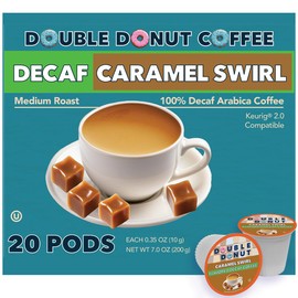 Double Donut Caramel Swirl Medium Roast Decaf Flavored Coffee Pods for Keurig K Cups Makers, 20 Capsules