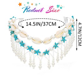 CAKURE Boho Seashell Headband Mermaid Headpiece Tassel Pearl Headbands Beach Wedding Hair Accessories for Women