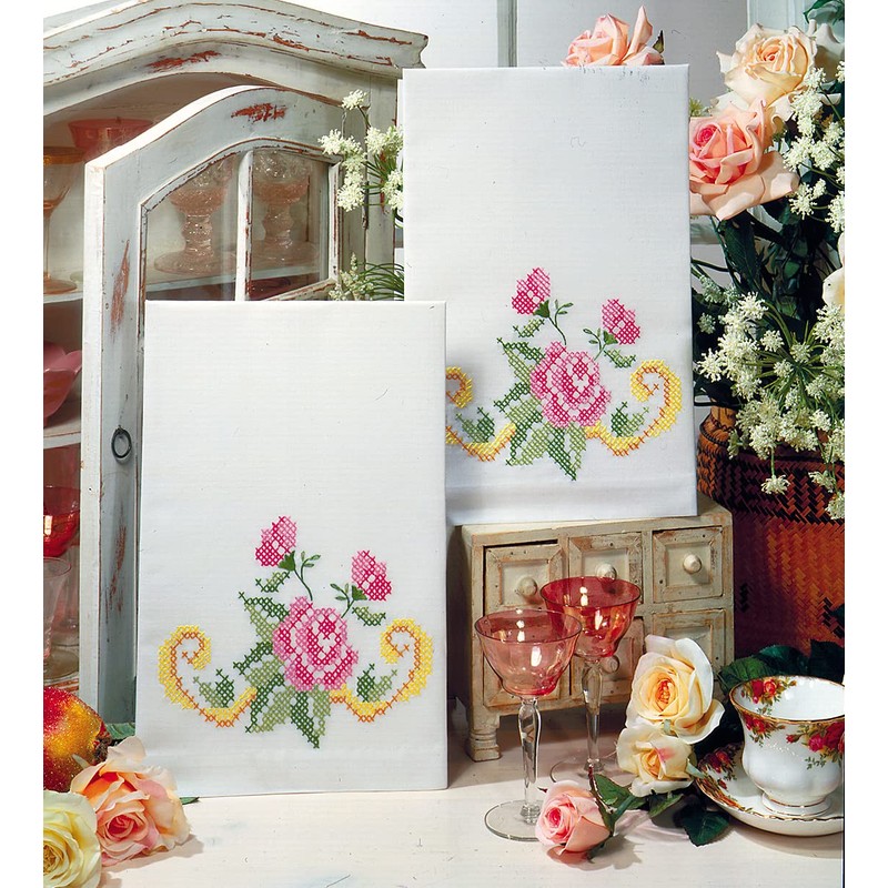 Tobin 264079 Stamped Kitchen Towel for Embroidery, Floral Scroll