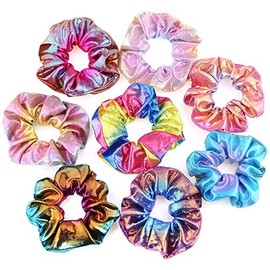 Onwon 8 Pieces Shiny Metallic Scrunchies Elastic Hair Bands Scrunchy Hair Scrunchies Mermaid Hair Bow Elastics Ponytail Holder Hair Ties Ropes for Women Girls Hair Accessories