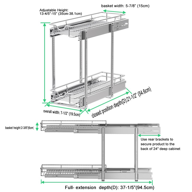 DINDON Pull Out Cabinet Organizer (7-1/2" W x 21-1/2"D), Cabinet