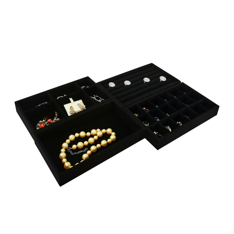 SCIKHEFT Stackable Jewelry Trays Velvet Drawer Organizer Inserts Tray Jewelry