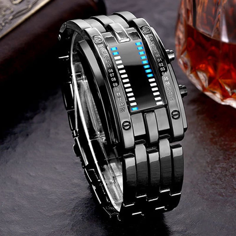 Binary Matrix Blue LED Digital Watch Wear-resistant Fashionable Binary LED