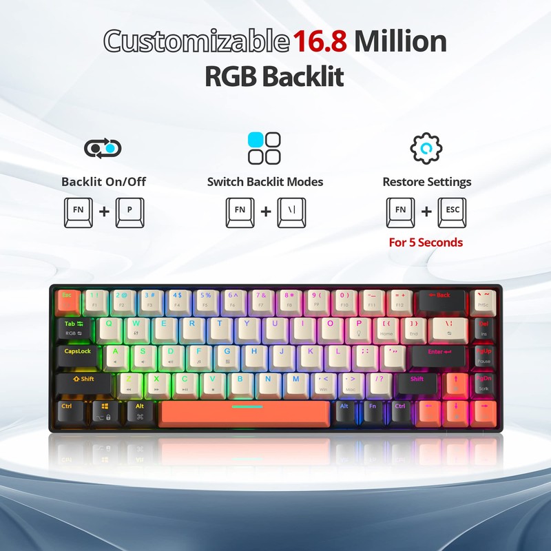 Fogruaden RGB Wired 60% Percent Keyboard Mechanical, 68 Keys Gaming