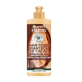 Garnier Fructis Hair Food Manteca de Cacao Crema para Peinar 3 en 1 para Cabello Rizado y Seco 300ml, Nutricin y Definicin por 72 Horas, Frmula 98 de 