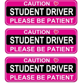 NIMONA Student Driver Magnet for Car - 3 Pack Funny Please Be Patient Removable Magnetic Bumper Sticker Set - Reflective New Driver Safety Sign - Weather-Resistant - 10 x 4 inch (Pink)