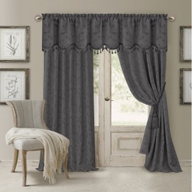 Elrene Home Fashions Mia Jacquard Scroll Blackout Window Curtain, 52" x 95" (1 Panel), Grey