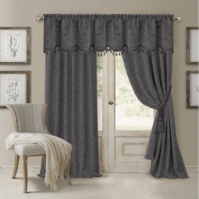 Elrene Home Fashions Mia Jacquard Scroll Blackout Window Curtain, 52"