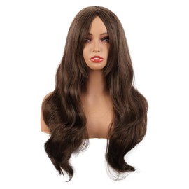 MapofBeauty 26 Inch/65 cm Fashion Long Layered Curtain Bangs Wavy Synthetic fiber Curly Hair Wig (Brown)