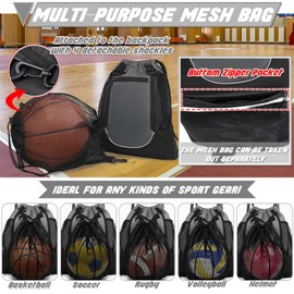 STAY GENT Drawstring Basketball Backpack for Boys, Foldable Soccer Backpack Gym Bag Sackpack Sports Sack with Detachable Ball Mesh Bag for Volleyball Baseball Yoga (Grey)