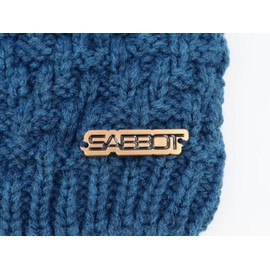 SABBOT Chic Women's Hat with Fur Bobble Fleece Lining Winter Hat Modern Knitting Pattern Warm Cap, Blue highlights