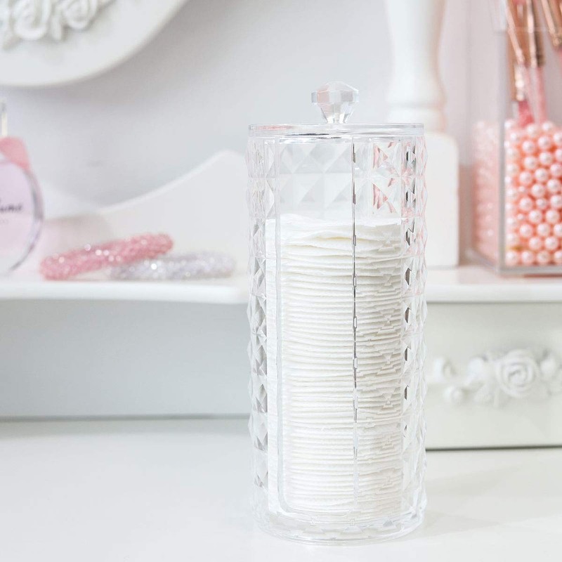 Acrylic Makeup Cotton Round Holder, Luxspire Clear Diamond Pattern Cotton