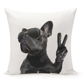 Jiaopenyou Throw Pillow Cover 16x16 Inch,Cool Trendy Posing French Bulldog with Sunglasses Throw Pillow Case,Home Decor Cushion Covers for Sofa Living Room Couch Bed