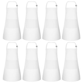 MEEZY 8 Pack Kids Apron Bulk with Pockets Adjustable Painting Apron Children Art Apron Toddler Chef Aprons for Kids Painting Cooking Crafts Baking (White)