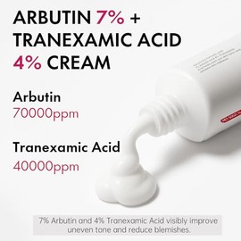 Arbutin 7% + ácido tranexámico 4% crema facial para manchas oscuras y tono de piel desigual - Hidratante, no irritante, segura para pieles sensibles, 