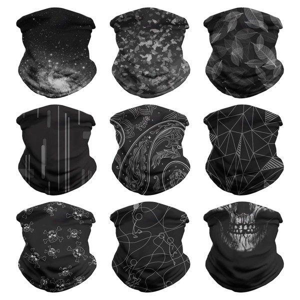 Headband Bandana Head Wrap Scarf Neck Gaiter Headwear Balaclava for Sports (9PCS Black-2)