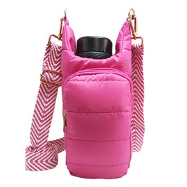 KAMEILONG Puffer Water Bottle Holder Quilted Hydrobag Sports Pouch Bag with Adjustable Shoulder Strap Flask Sling Bag (Red)