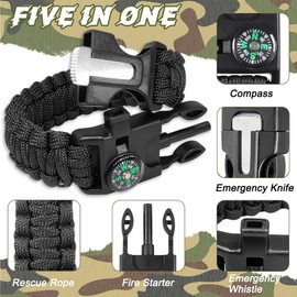 WJRQD Set of 2 Survival Bracelets, 5 in 1 Outdoor Survival Kit for Men Women, Survival Bracelet, Whistle, Flint, Compass, for Outdoor Activities