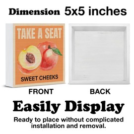 Funny Bathroom Decor Take a Seat Sweet Cheeks Peach Art Wood Block Sign Decor for Bathroom Toilet Restroom, Bathroom Gag Gifts