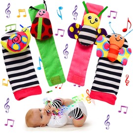 Adalex Global Baby Foot Finders Wrist Foot Rattles for Babies Baby Sensory Toys Socks Baby Rattle Gifts Toddler Newborn Girls Boys Boy Girl 0-3 3-6 6-9 9-12 Months Toy 2 Wrists & 2 Socks (Beautiful)