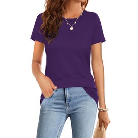 Elesomo Women's Tshirts Shirts Casual Short Sleeve Crewneck T-Shirts Basic Tee Top, Purple M