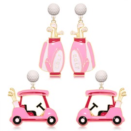 2Pairs Golf Earrings for Women Golf Ball Tee Bag Cart Dangle Earring Statement Golf Themed Earrings Putting Green Earrings Sport Game Day Golf Accessories Outfits Jewelry Gifts, Zinc, crystal