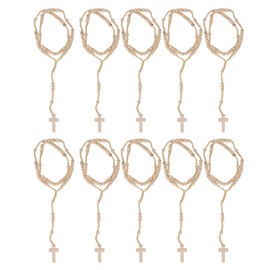 10pcs Wooden Rosary Jesus Imprint Catholic Unisex Style Natural Wooden Bead Cross Rosary Necklace Jewelry for Men Women Beige