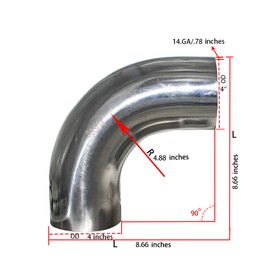 Stainless 4" 90 Degree Mandrel Bend Elbow - 14GA/.078" Wall - 1.5" Leg - SS304 Stainless Steel Exhaust Elbow Piping for Car Exhaust Pipe Modified, Stair Handrail, etc - KOTVTM