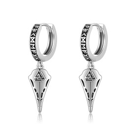 DAYLINLOVE Viking Runes Earrings 925 Sterling Silver Norse Raven Viking Runes Hoop Earrings Drop Raven Jewelry Gifts for Men Women