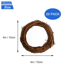 Worown 20 Pcs 4" Natural Grapevine Wreaths Set, Vine Branch Wreath, Rattan Wreath for DIY Christmas Craft, Front Door Wall Hanging, Wedding and Party Decors