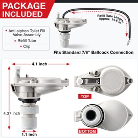 Avenuebool Anti Siphon Toilet Fill Valve Assembly, Toilet Fill Valve Replacement Kit for Most Toilets, Excluding One Piece Low Boys, White