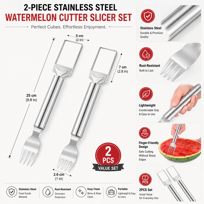 2PCS Watermelon Cutter Slicer for Home Kitchen – Stainless Steel