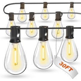 luckystyle 30FT LED Outdoor String Lights with 8+1 Edison Shatterproof Waterproof Bulbs, 2700K Commercial Grade Patio Lights, Heavy Duty Outside Hanging Outdoor Lights for Garden Porch Deck Decor