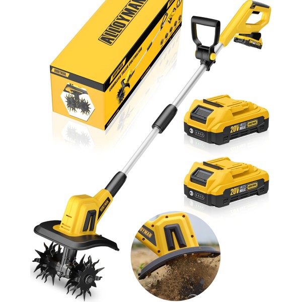 Alloyman 20V Cordless Tiller Cultivator, 360RPM Electric Garden Tiller, with