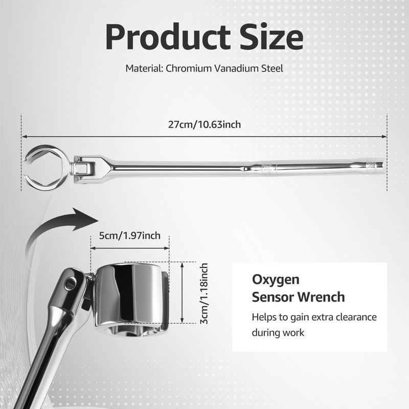 22mm O2 Oxygen Sensor Wrench with Handle and Flexible Head