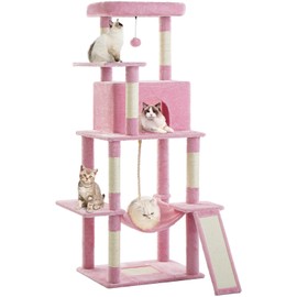 ABCPET Cat Tree Tower 63in Multi-Level Cat Tower for Indoor Cats with Sisal Scratching Posts, Condo, Hammock, Dangling Ball and Extended Platform for Cats to Play, Pink