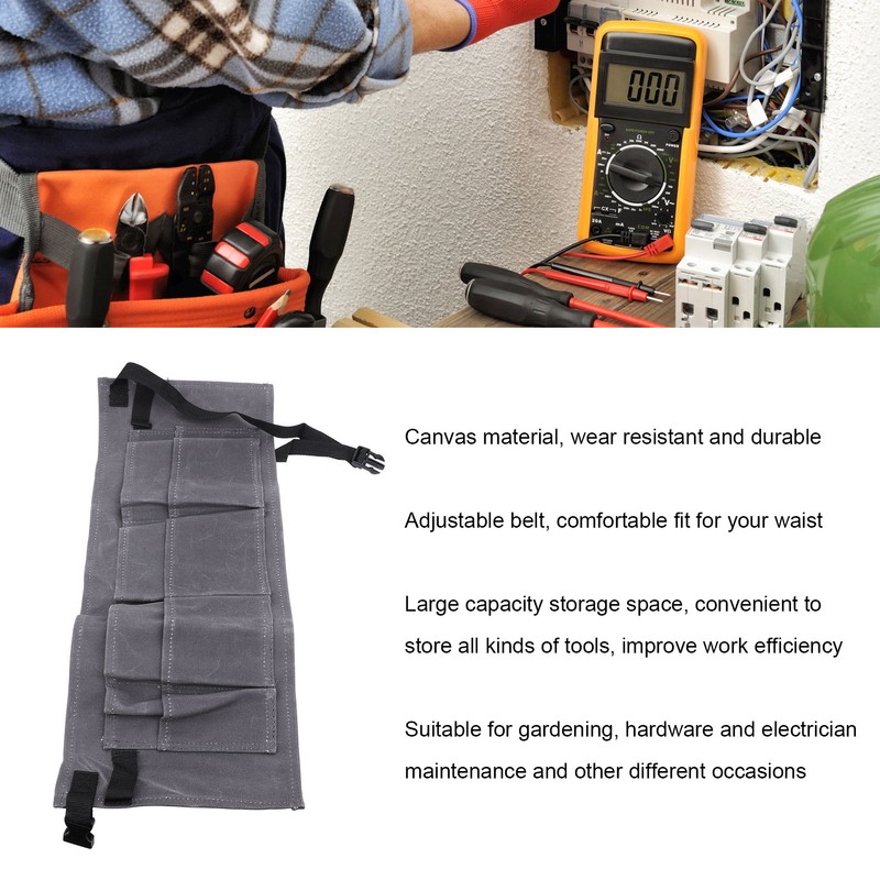 Tool Belt Pouch Grey Multifunctional Large Capacity Long Lasting Adjustable