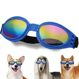 Dog Goggles, Pet Glasses UV Protection,Goggles with Adjustable Strap for Small Size Dogs,Summer Pet Decoration(Blue Frame)