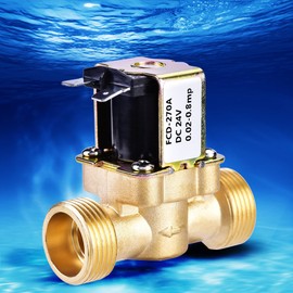 Solenoid Valve, 3/4 Inch DC 24 V Normally Closed Magnetic Valve Made of Brass for Water Monitoring - Reliable and Durable, Corrosion Resistant