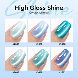 modelones Cat Eye Gel Nail Polish Set, 6 Colors Light Baby Blue Green 9D Cat Eye Glitter Gel Polish with Magnetic Stick Soak Off LED Manicure DIY Salon Gift Starter Kit