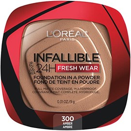 L'Oreal Paris Makeup Infallible Fresh Wear Foundation in a Powder, Up to 24H Wear, Waterproof, Amber, 0.31 oz.